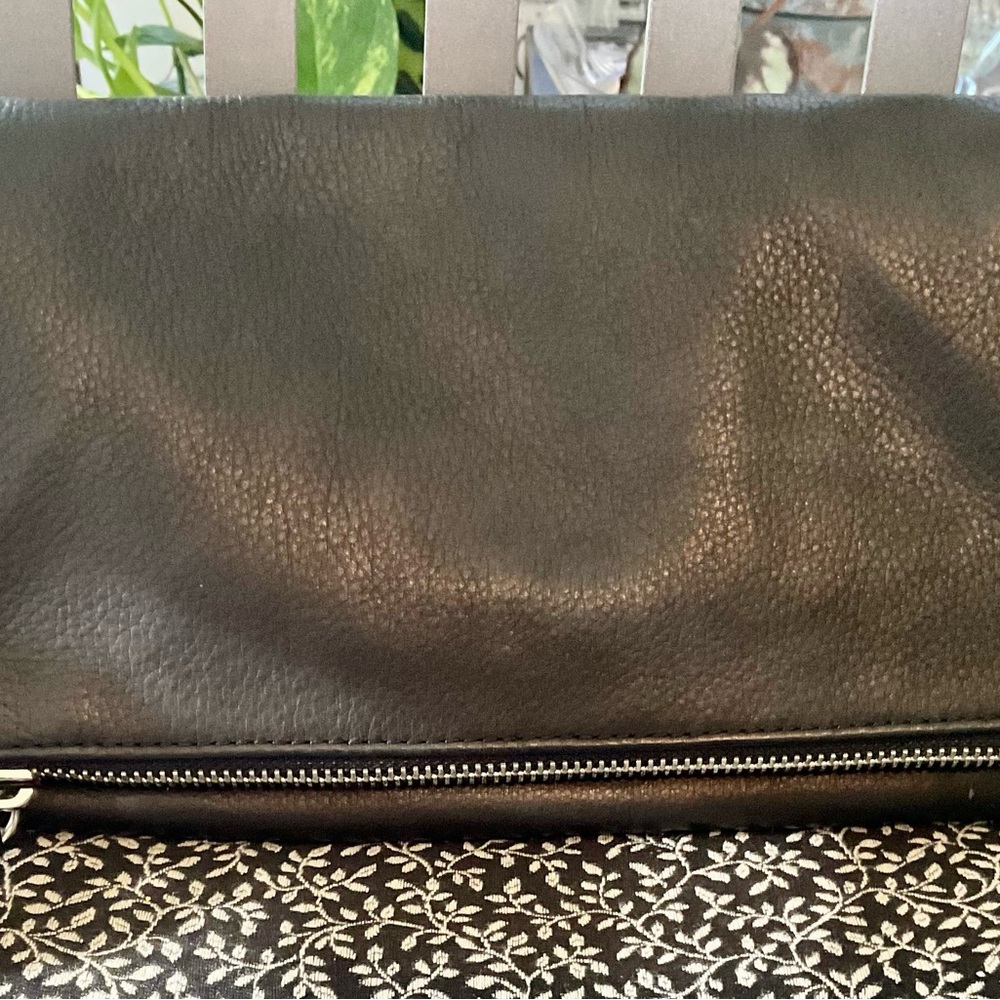 MARGOT PEBBLED LEATHER FOLD OVER BAG MULTIPLE ZIPPERS ADJUST CROSSBODY STRAP - Picture 6 of 12